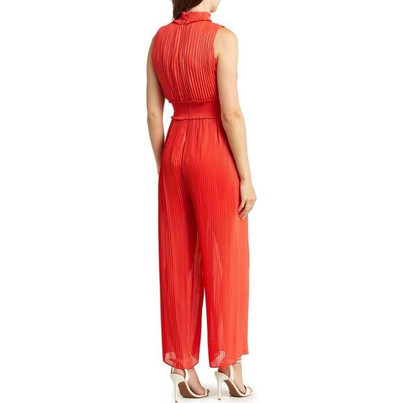 Nanette Lepore Glitter Chiffon Jumpsuit Womens 14 Pink Red Wide Leg Pleated $168 - Picture 3 of 10